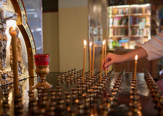 Candle Lighting in a Calm and Peaceful Spiritual Space for Meditation and Reflection