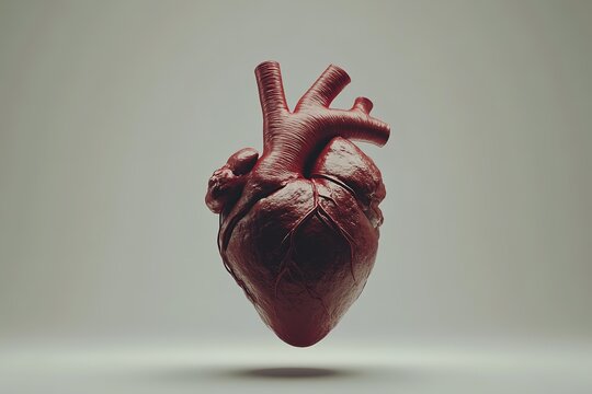 Human heart floating against a neutral background, detailed anat