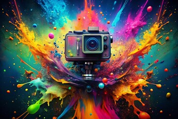 Fototapeta premium Vibrant Splatter Neon Paint on Canvas Creating an Abstract Colorful Artistic Background Design