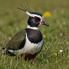 Closeup shot of a northern lapwing in a meadow