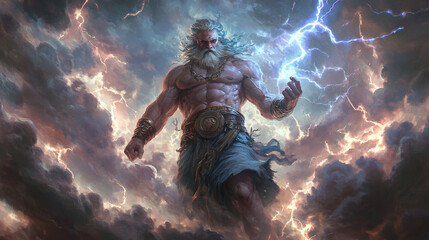 Fototapeta premium Zeus god of sky and thunder in ancient Greek mythology background
