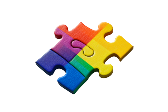 Colorful puzzle piece on a white isolate background, symbolizing unity and diversity in problem-solving.