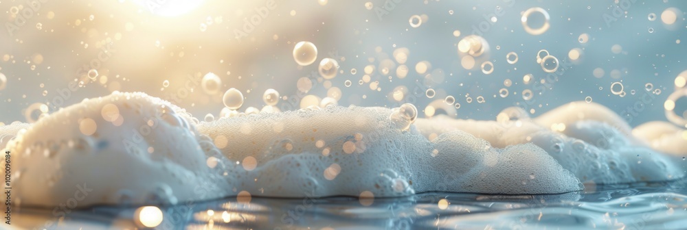 Fototapete bubbles form a soft foam surface in a bath, while warm sunlight creates a relaxing atmosphere perfec