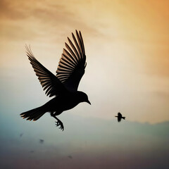 Silhouette flying bird background