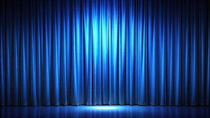 Blue theater curtain illuminated by a chiaroscuro spotlight, creating an asymmetrical effect