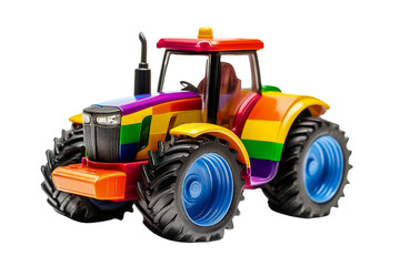 Obraz premium Colorful toy tractor with a vibrant rainbow design, perfect for children's playtime and imagination.