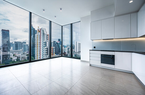 open plan kitchen in luxury condo in Sathorn / Bangkok
