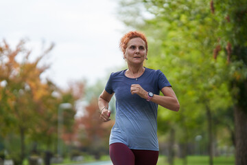 Woman running in park