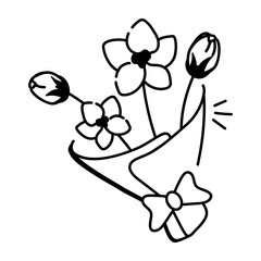 Beautiful flower bouquet icon in sketchy style 

