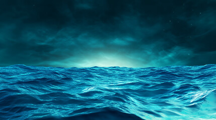 Fototapeta premium serene ocean view with gentle waves under dramatic sky, evoking sense of calm and tranquility. deep blue water reflects light, creating mesmerizing scene