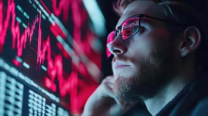 Obraz premium Financial analysts use computers to study the stock market. Chart data and price changes help them make accurate decisions.