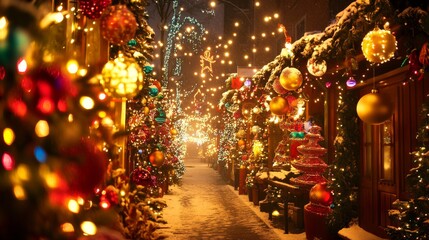 A colorful picture showing decorations for Christmas Day.