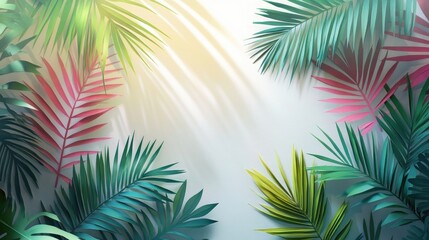 Shadow of palm leaves cast on a white wall backdrop Palm leaf shadows on a white wall background