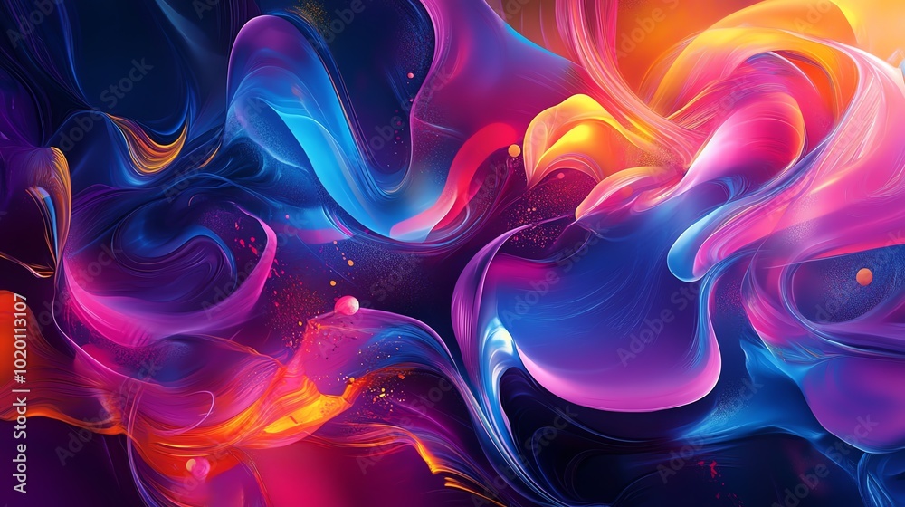 Aufkleber a vibrant explosion of colors in abstract shapes, with bold neon patterns and playful textures swirl