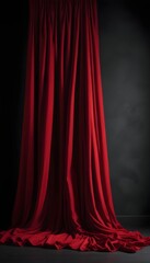 Fototapeta premium Vibrant red fabric or curtain draped against a dark background, creating a dramatic and bold visual effect