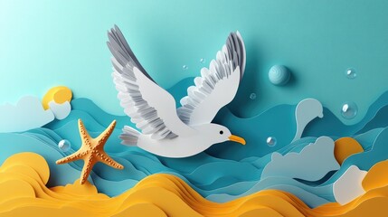 Seagull consuming a starfish Seagull eating a starfish