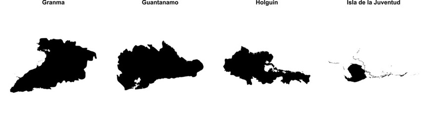 Granma, Guantanamo, Holguin, Isla de la Juventud outline maps
