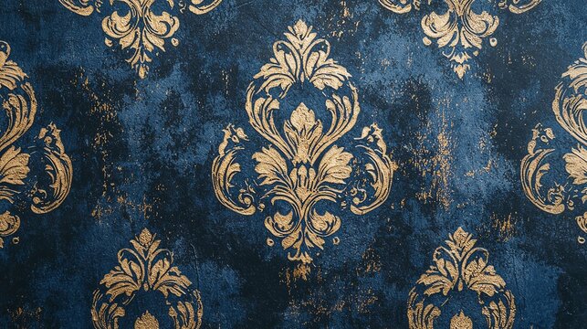 Blue and gold damask wallpaper pattern