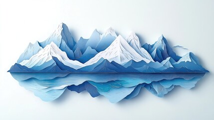 Arctic Ocean landscape featuring a reflection of winter mountains and a blue sky showcasing the serene beauty of snowy peaks