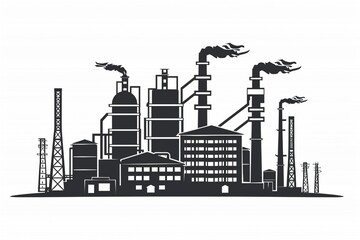 Obraz premium Fabrikgebäude mit rauchenden Schornsteinen / Industrie Symbol, Logo 