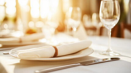 Elegant Table Setting with Napkin Ring and Sunlight
