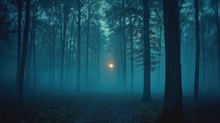 A haunted forest at night.
