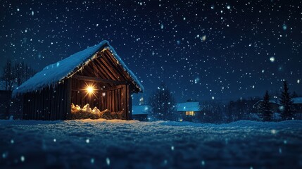 The Snowy Winter Night Scene.