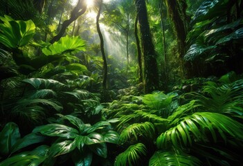 Obraz premium vibrant lush green foliage showcasing bounty plant life lush natural environment full colors texture, arbor, biodiversity, blossom, botanical, branches