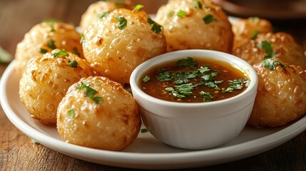 Delicious Indian Pani Puri or Gol Gappa with Tangy Tamarind Sauce - obrazy, fototapety, plakaty