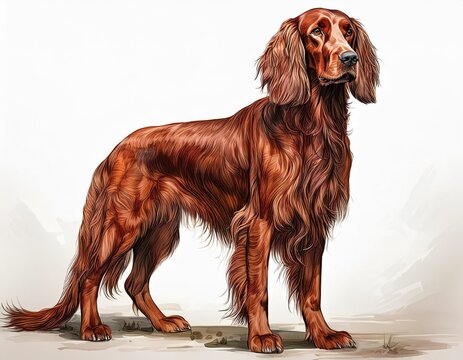 Majestic irish setter dog posing proudly on white background