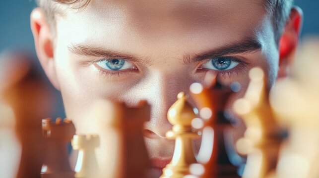 A chess player analyzing their opponent moves, their focused expression and strategic thinking demonstrating the power of mental agility.