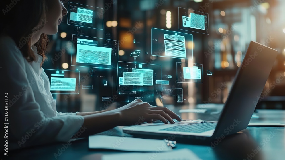 Poster digital workspace with data visualization elements