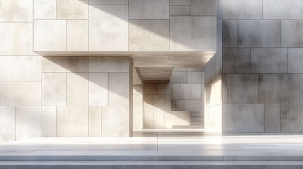 Obraz premium Modern Building Constructed with Warm Grey Concrete Stones and White Mortar, Contemporary Architecture Design.