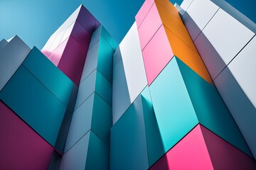 Fototapeta premium minimalist architectural rendering of modern buildings in simple and clean geometric forms and vibrant colors