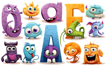 English letters with cute cartoons