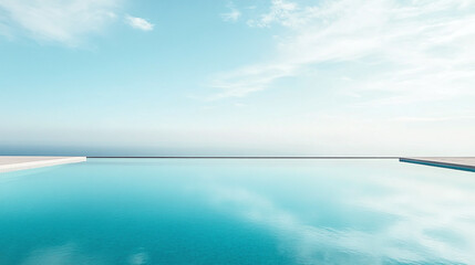 An empty pool with pristine water reflecting the sky, showcasing simplicity and calmness, with no distractions around