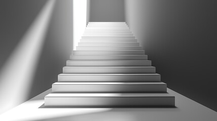 Obraz premium A minimalist image of a white staircase bathed in a beam of light, symbolizing the path to achievement and the bright future that awaits at the top. 