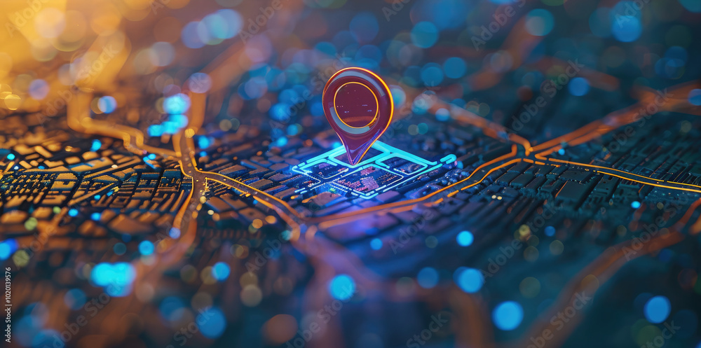 Leinwandbilder a digital map displaying a location with one pin, representing ai technology in gps, innovation in d