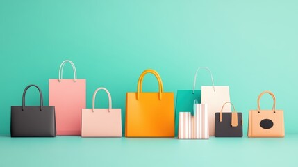 A realistic illustration of a collection of shopping bags from various brands and stores, showcasing the diversity of shopping experiences.
