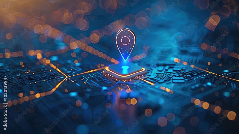 Fototapete a digital map displaying a location with one pin, representing ai technology in gps, innovation in d