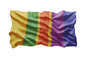 Waving rainbow flag symbolizing pride and diversity, isolated on white background.