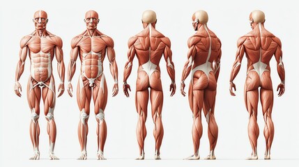 Muscle anatomy of the human body, showing the major muscle groups in vibrant detail