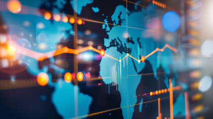 A Close-Up of a Digital Screen Displaying a World Map with Highlighted Countries and Trade Routes, Emphasizing the Impact of Tariffs on Global Trade, Featuring a Graph with Rising Lines that Symbolize