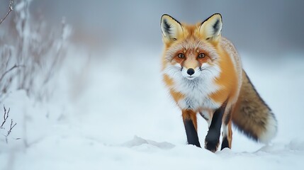 Obraz premium Red fox in a snowy winter landscape