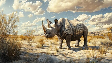Fototapeta premium Rhinoceros drinkiarid scrubland 6
