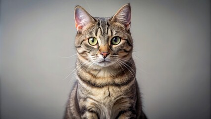 Beautiful gray striped cat portrait with asymmetrical composition
