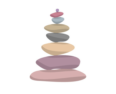 Meditation balance stone pyramid. Stacked pebbles pastel colors object vector illustration isolated white background.