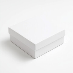 Fototapeta premium Simple white box with a closed lid, ideal for gift packaging or stylish storage, set against a clean backdrop.