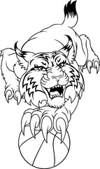 A wildcat or bobcat basketball ball team cartoon animal sports mascot