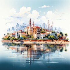 Minimalistic Vector Illustration Showcasing Cannes' Iconic Coastal Cityscape